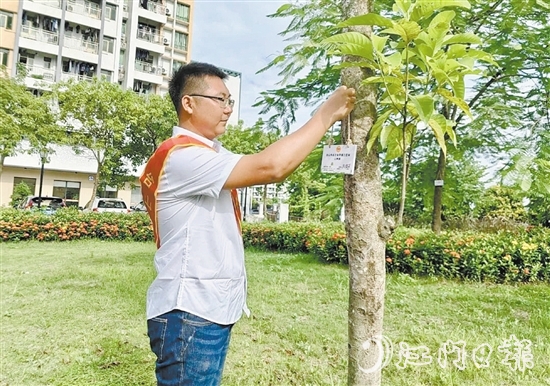 勞模代表們認(rèn)養(yǎng)了“勞模工匠林”中的樹木，并在樹上懸掛了認(rèn)養(yǎng)牌。